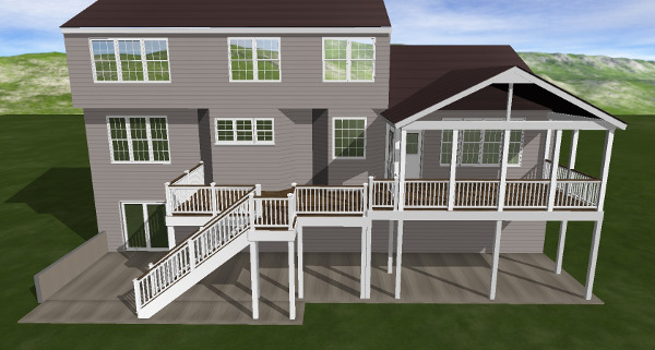 3d rendering of deck and screened porch