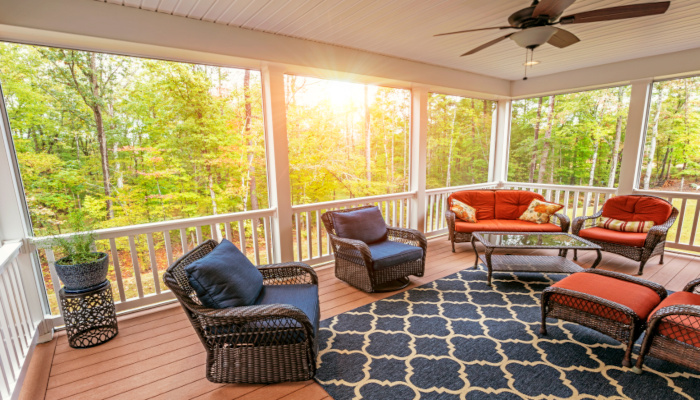 Screened porch with beautiful forest view